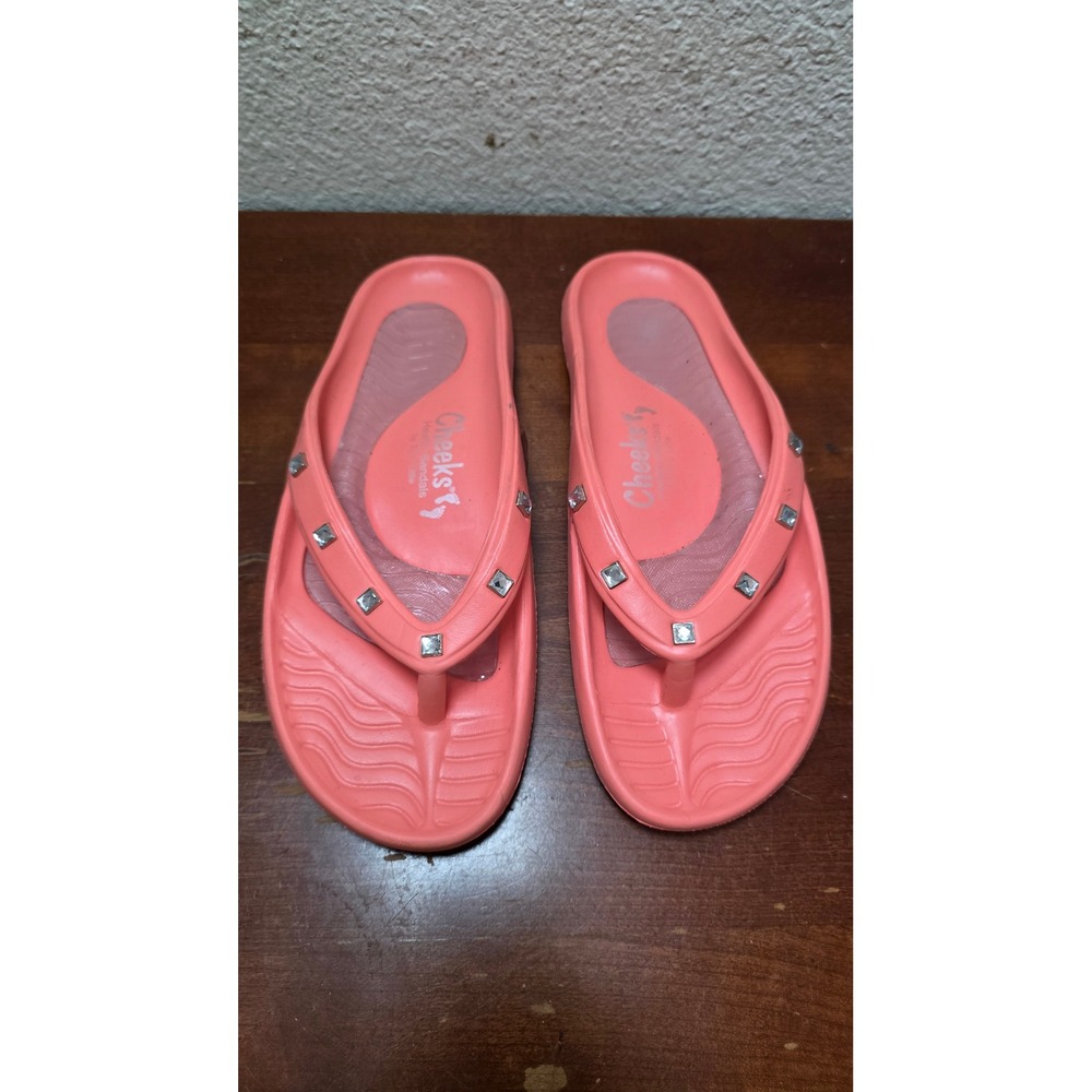 Tony Little Cheeks Health Sandals Womens 8 Coral Pink Studded Flip Flop Slides